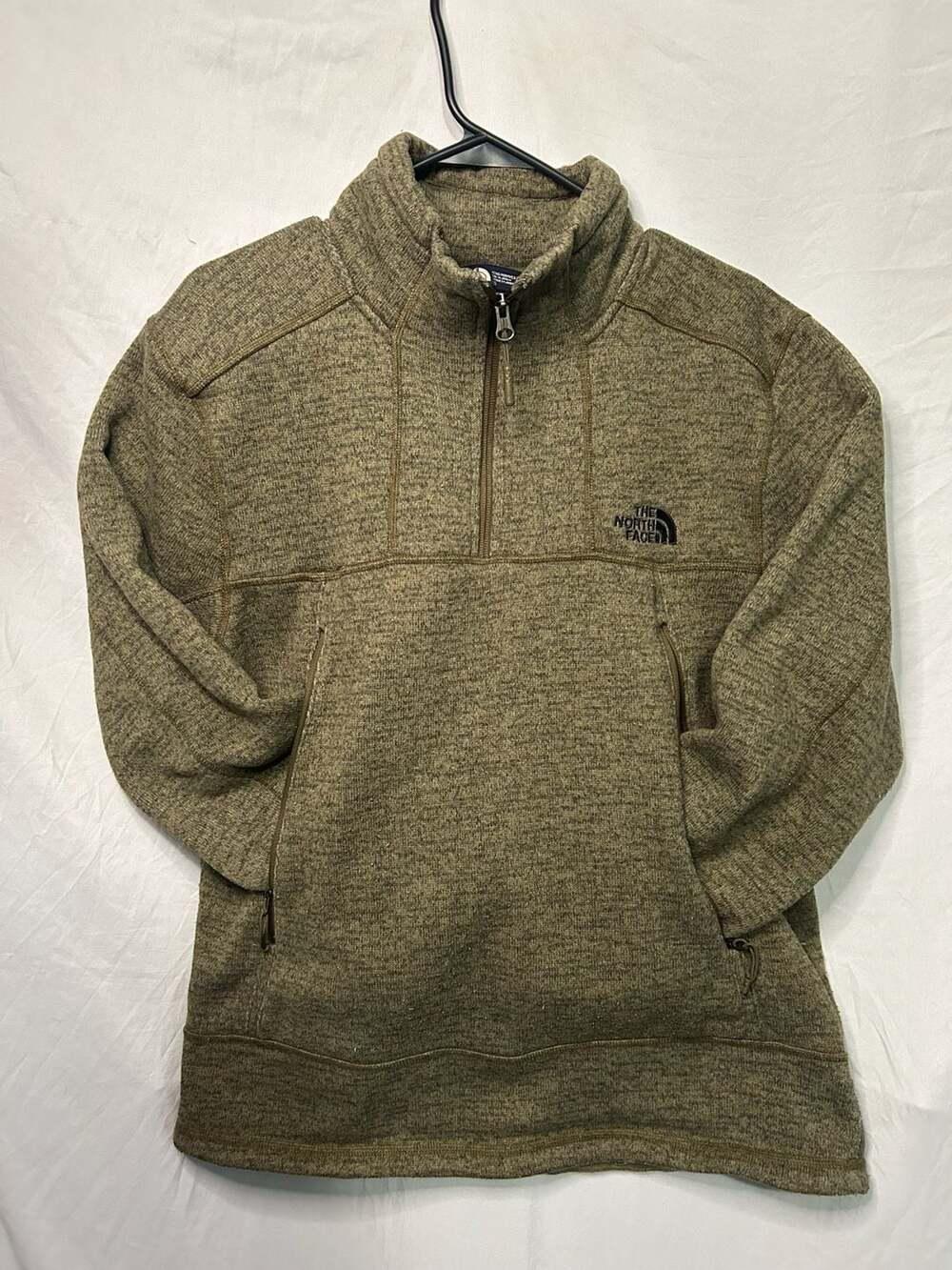 The North Face Men's Olive Green Quarter-Zip Fleece Pullover Jacket Size Large